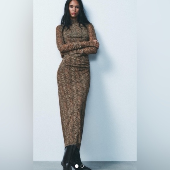 ZARA  draped Tule Leopard Maxi Dress - Picture 1 of 7